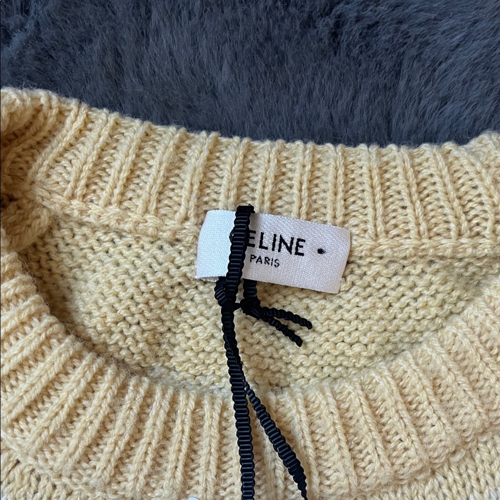CELINE Yellow Fair Isle Yoke Wool Sweater - Picture 4 of 7